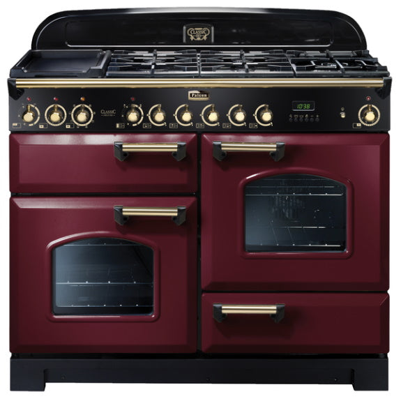Falcon 110cm Classic Deluxe 5 Burner Dual Fuel Cooker - Cranberry/Brass