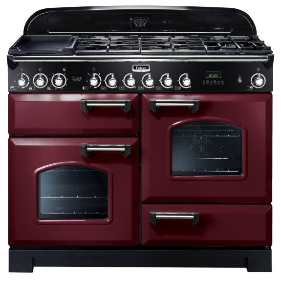 Falcon 110cm Classic Deluxe 5 Burner Dual Fuel Cooker - Cranberry/ Chrome