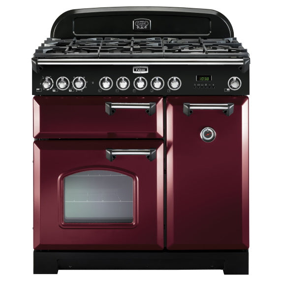 Falcon 90cm Classic Deluxe Dual Fuel Cooker - Cranberry/Chrome