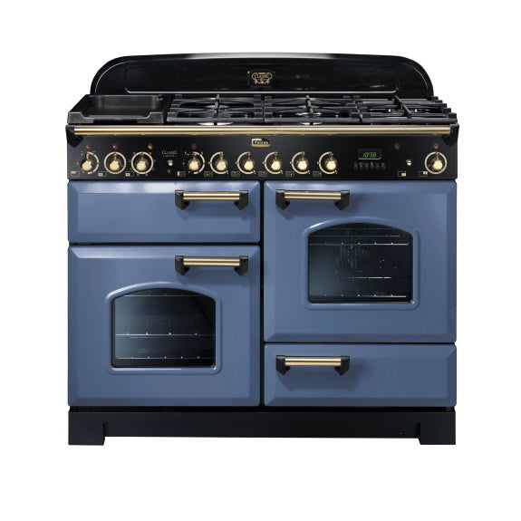 Falcon 110cm Classic Deluxe 5 Burner Dual Fuel Range Cooker - Blue Stone/Brass