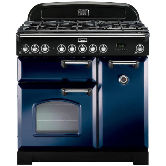 Falcon 90cm Classic Deluxe Dual Fuel Freestanding Cooker - Royal Blue/Chrome