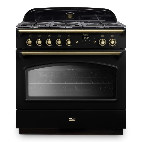 Falcon 90cm Dual Fuel Range Cooker - Black & Brass