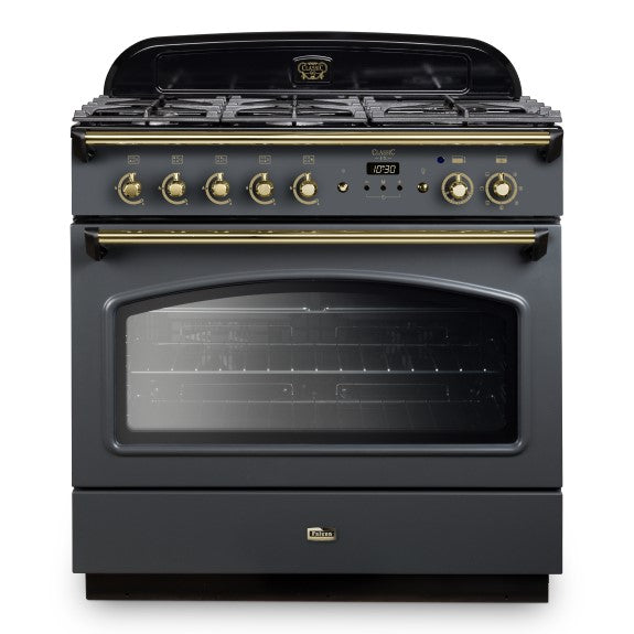 Falcon 90cm Dual Fuel Range Cooker - Slate & Brass