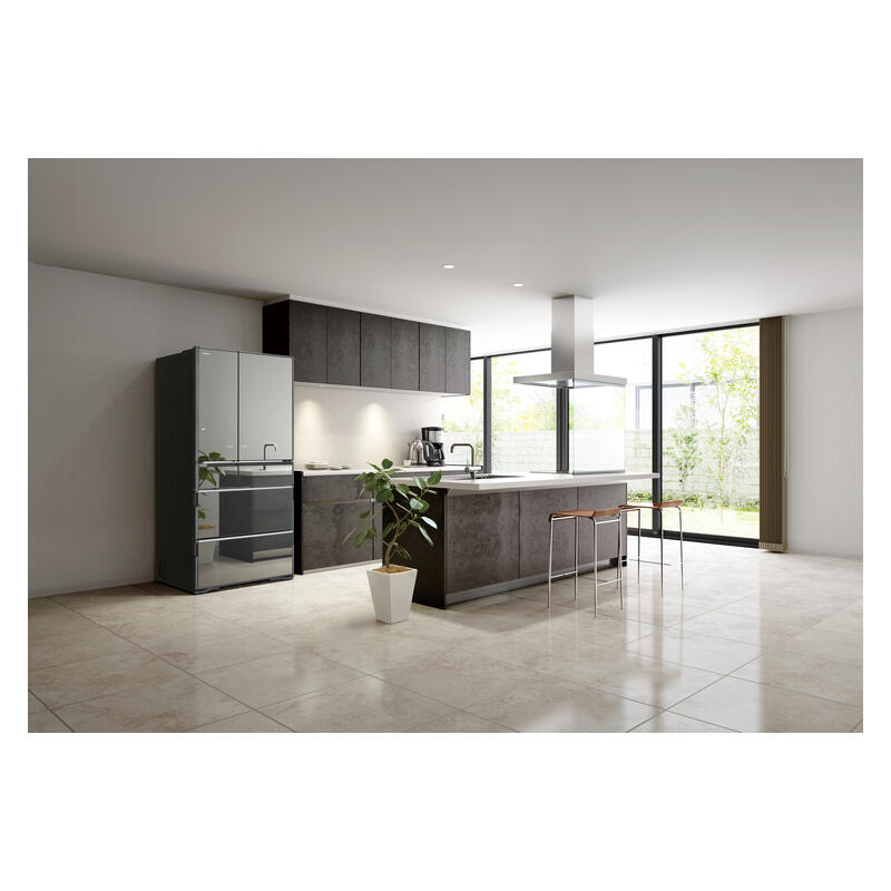 Hitachi 735L Multi-Drawer Fridge Freezer Mirror Grey Glass