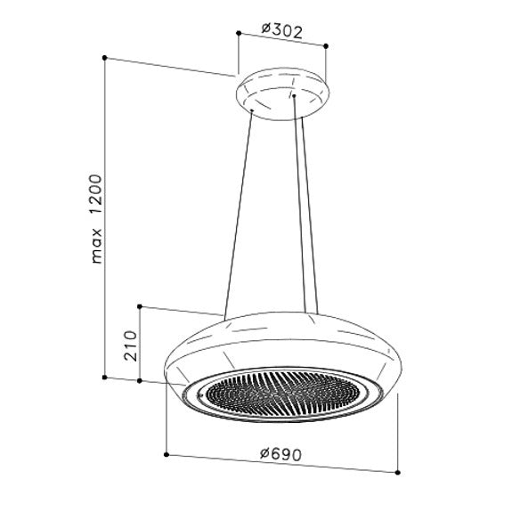 Sirius Ceiling Mount Pendant Rangehood - Silver