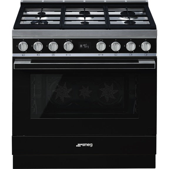 Smeg 90cm Portofino Dual Fuel Pyrolytic Freestanding Cooker - Black