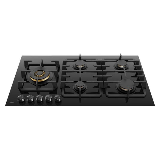 AEG 90cm 5 Burner Ceramic Glass Gas Cooktop with Wok Burner