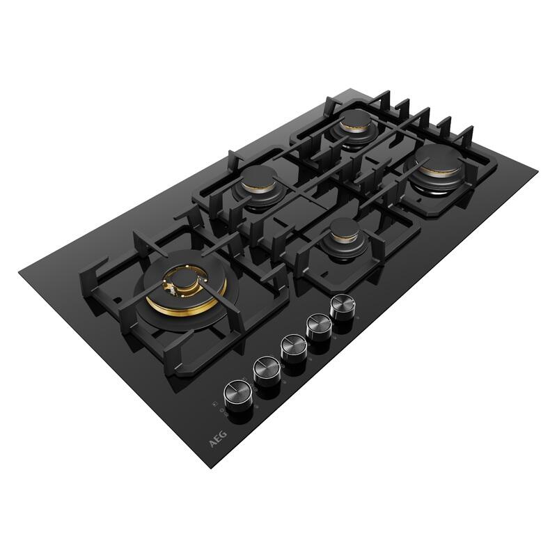 AEG 90cm 5 Burner Ceramic Glass Gas Cooktop with Wok Burner
