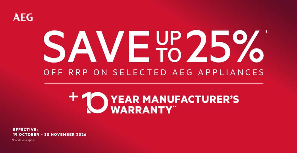 Save up to 25% on Select AEG Appliances + 10 Year Warranty