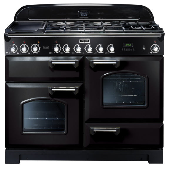 Falcon 110cm Classic Deluxe 5 Burner Dual Fuel Cooker - Black/Chrome