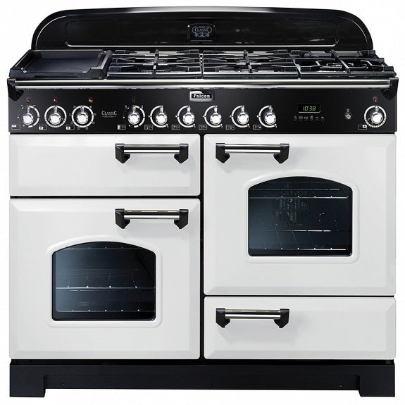 Falcon 110cm Classic Deluxe Dual Fuel Freestanding Cooker - White/Chrome