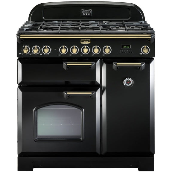 Falcon 90cm Classic Deluxe Dual Fuel Cooker - Black/Brass