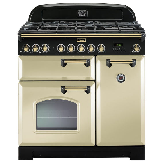 Falcon 90cm Classic Deluxe Dual Fuel Cooker - Cream/Brass