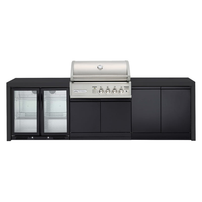 Crossray Premium 4B Outdoor Kitchens  with 2 Door Fridge - Black