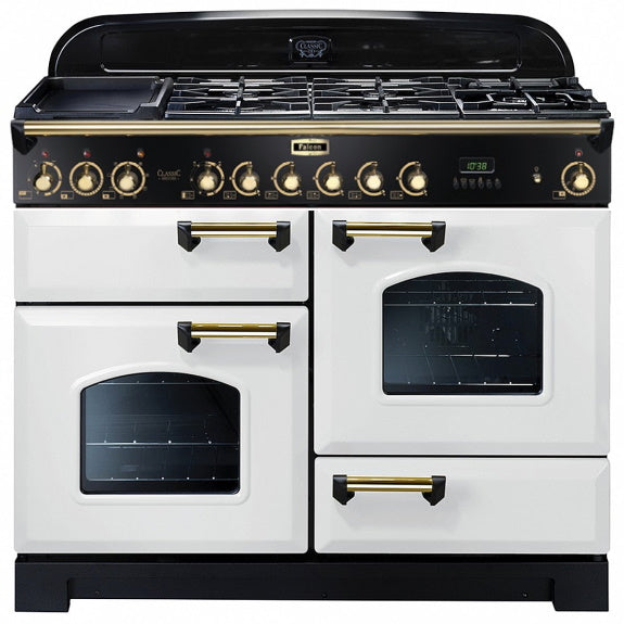 Falcon 110cm Classic Deluxe Dual Fuel Cooker - White/Brass