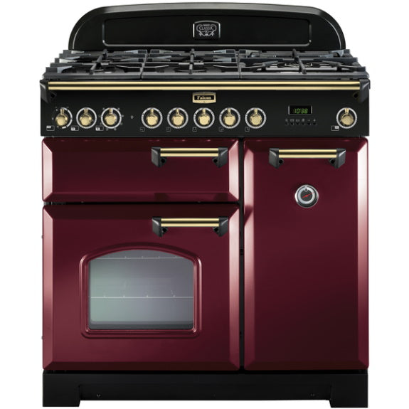 Falcon 90cm Classic Deluxe Dual Fuel Cooker - Cranberry/Brass