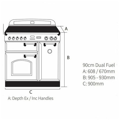 Falcon 90cm Classic Deluxe Dual Fuel Cooker - Slate/Brass