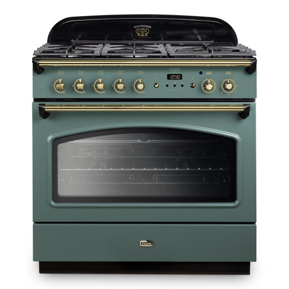 Falcon 90cm Dual Fuel  Range Cooker - Green & Brass