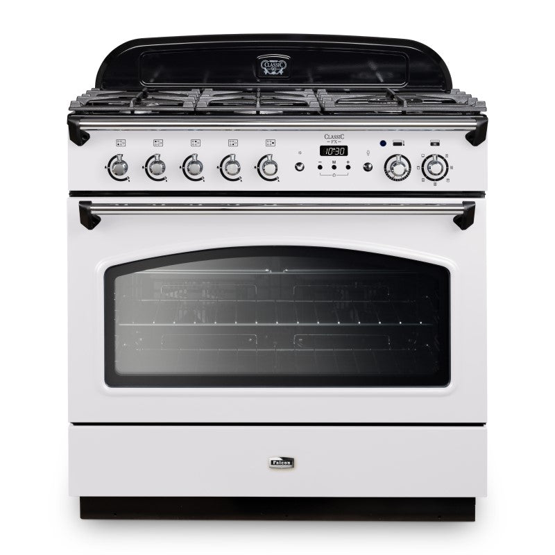 Falcon 90cm Dual Fuel  Range Cooker - White & Chrome