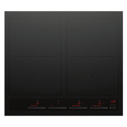 Fisher & Paykel 60cm 4 Zone Induction Cooktop: 2 Smart Zones - Black (Series 7)