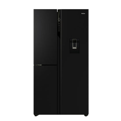 Haier 574L Side-by-Side Fridge Freezer with Water Dispenser - Black