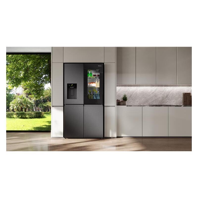 Hisense 615L Quad Door Fridge Freezer with Ice & Water Dispenser - Dark Stainless Steel (PureView)