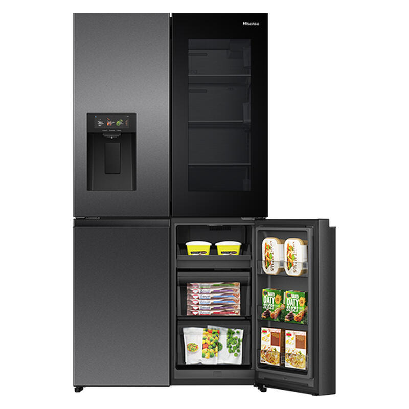 Hisense 615L Quad Door Fridge Freezer with Ice & Water Dispenser - Dark Stainless Steel (PureView)