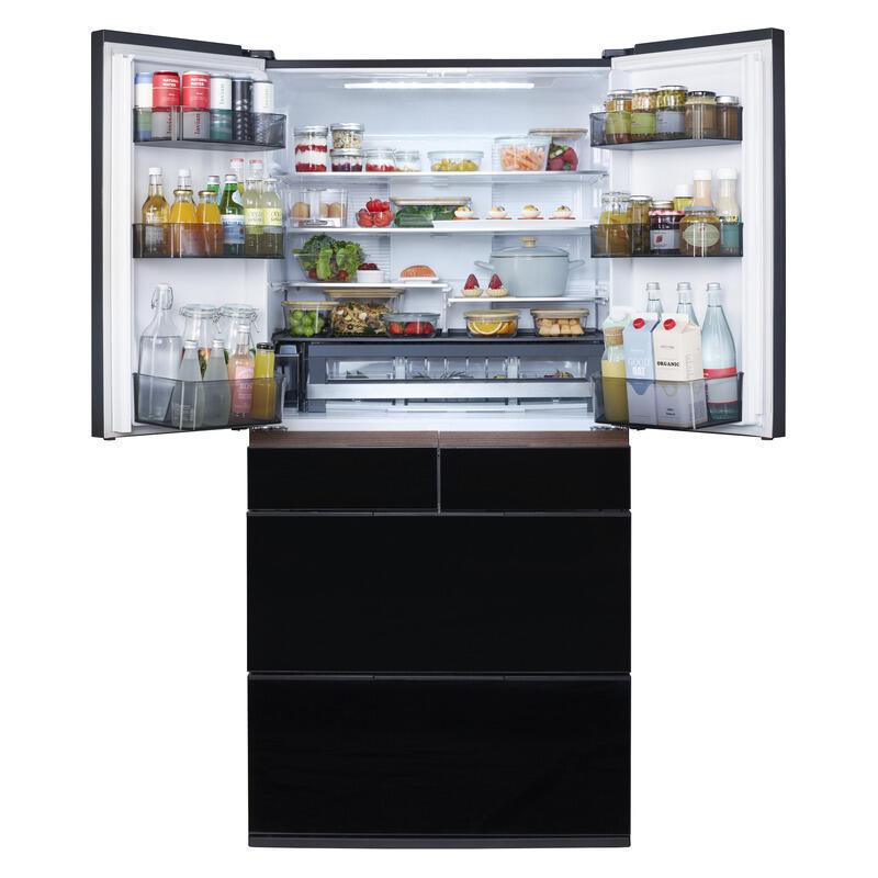 Hitachi 670L Multi-Drawer Fridge Freezer Crystal Black Glass