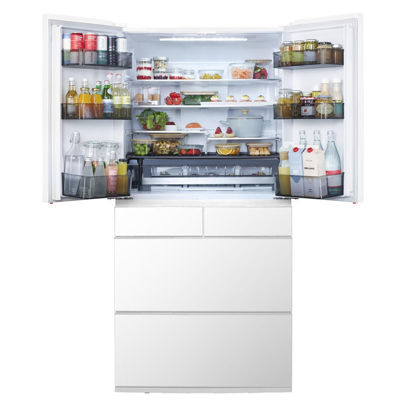 Hitachi 670L Multi-Drawer Fridge Freezer Crystal White Glass