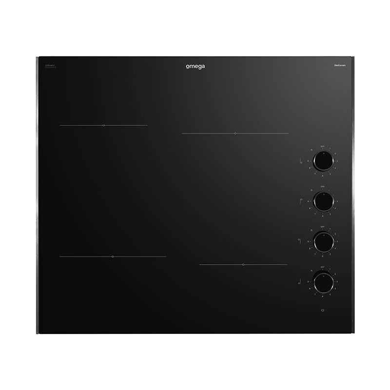 Omega 60cm Ceramic Cooktop with Knob Control - Black