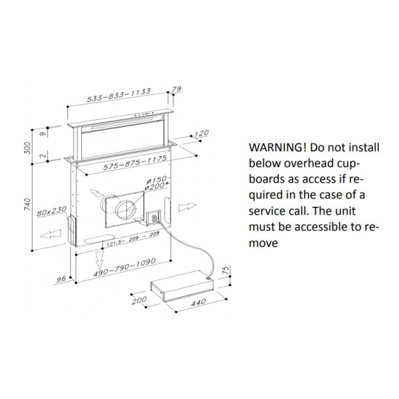 Sirius 58cm Valentina Downdraft Rangehood with SEM10 Motor - Stainless Steel