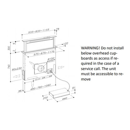 Sirius 58cm Valentina Downdraft Rangehood with SEM1 Motor - Stainless Steel