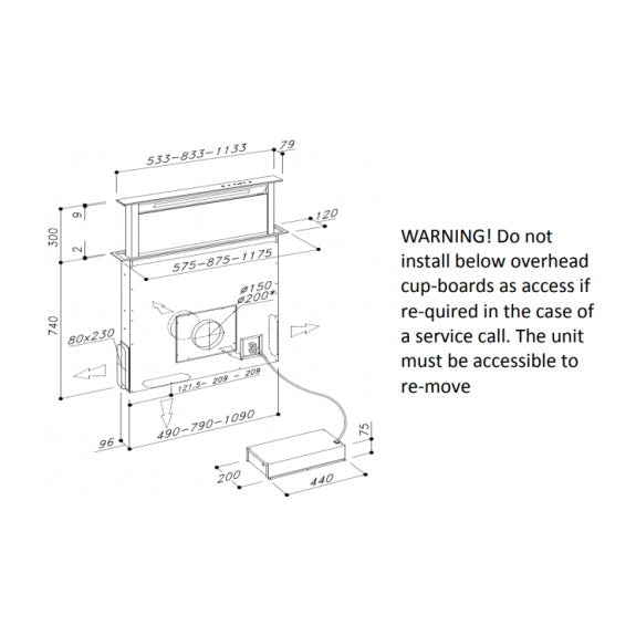 Sirius 88cm Valentina Downdraft Rangehood with SEM8 Motor - Stainless Steel