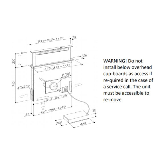 Sirius 88cm Valentina Downdraft Rangehood with SEM7 Motor - Stainless Steel