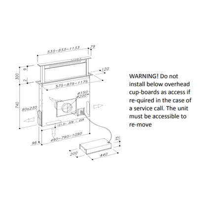 Sirius 88cm Valentina Downdraft Rangehood with SEM7 Motor - Stainless Steel