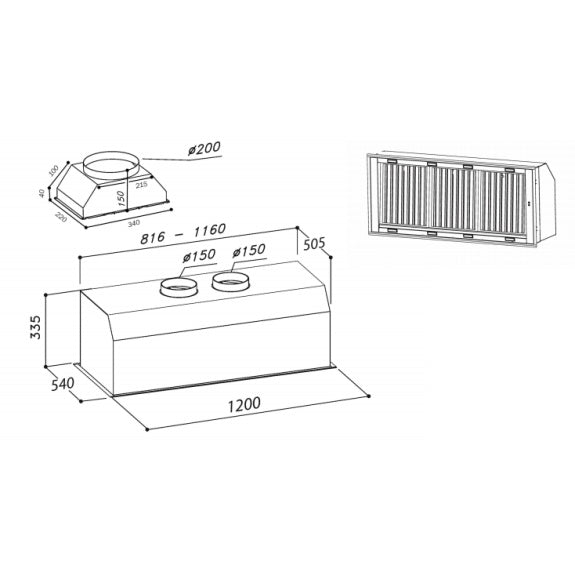 Sirius 120cm Valentina Alfresco Undermount Rangehood - Stainless Steel