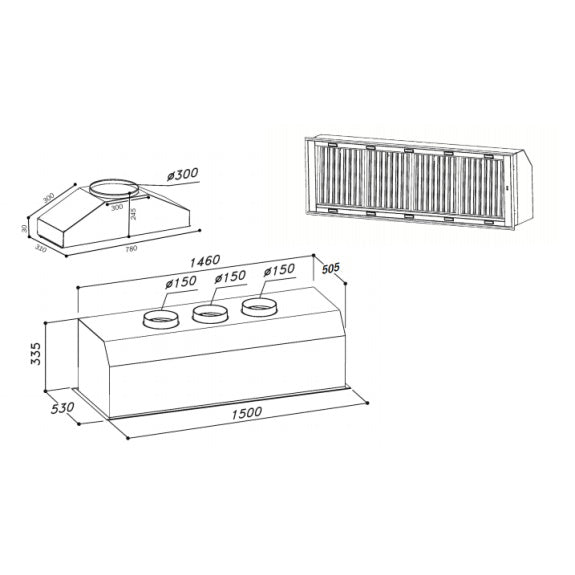 Sirius 150cm Valentina Alfresco Undermount Rangehood - Stainless Steel