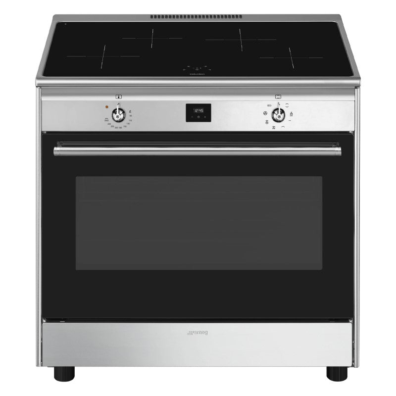 Smeg 90cm Free Standing Black Upright Induction Hob - Stainless Steel