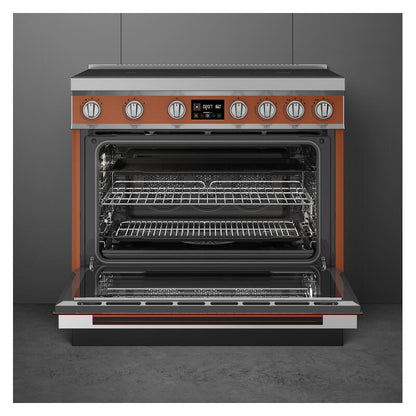 Smeg 90cm Portofino Induction Pyrolytic Freestanding Oven - Amber Clay
