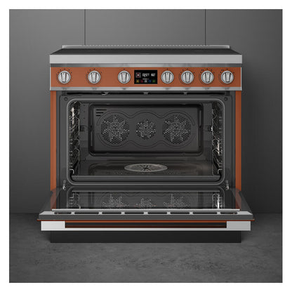 Smeg 90cm Portofino Induction Pyrolytic Freestanding Oven - Amber Clay