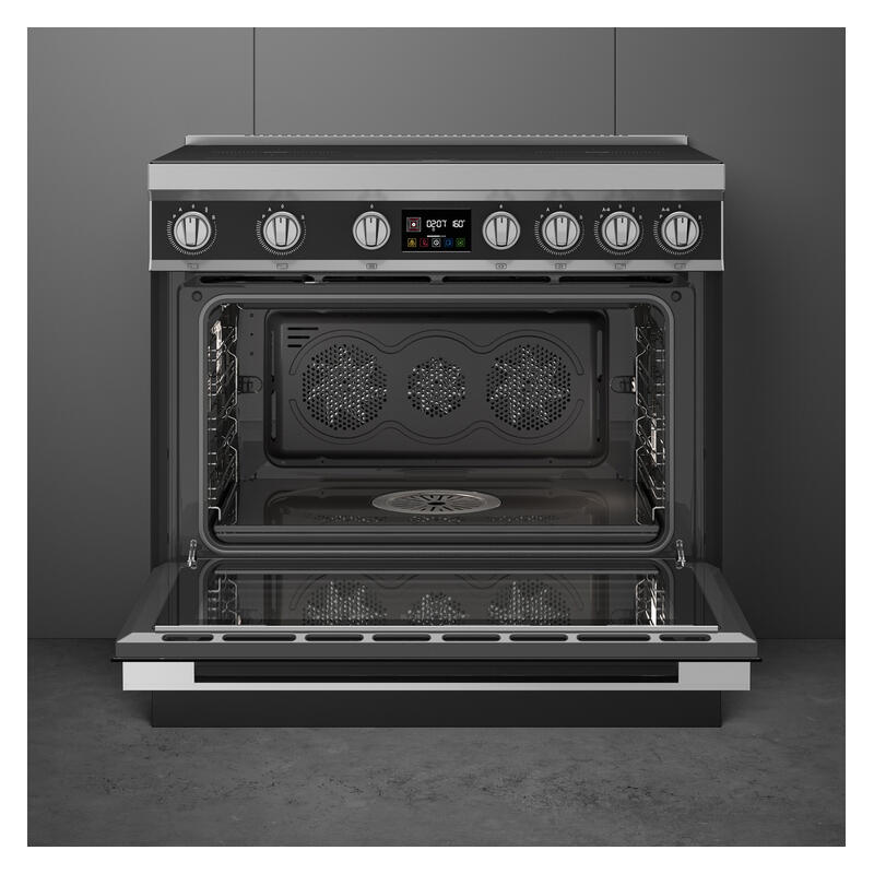 Smeg 90cm Portofino Induction Pyrolytic Freestanding Oven - Anthracite