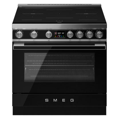 Smeg 90cm Portofino Induction Pyrolytic Freestanding Oven - Black
