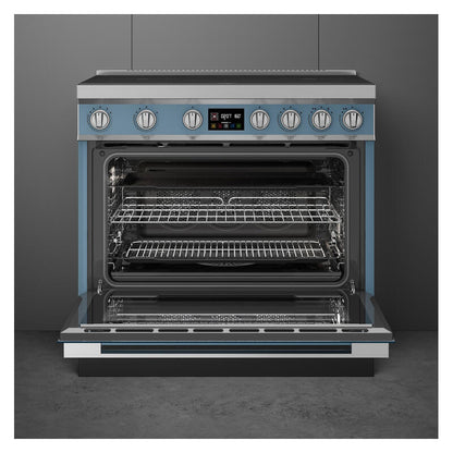 Smeg 90cm Portofino Induction Pyrolytic Freestanding Oven - Storm Blue