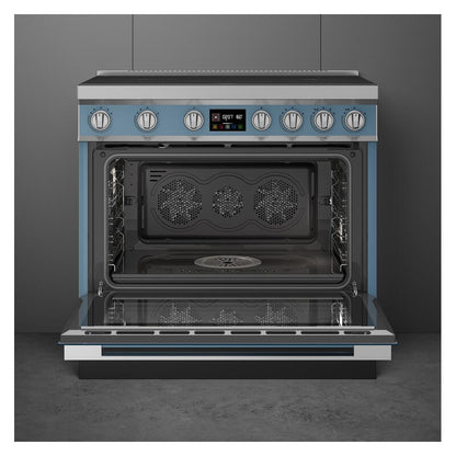 Smeg 90cm Portofino Induction Pyrolytic Freestanding Oven - Storm Blue