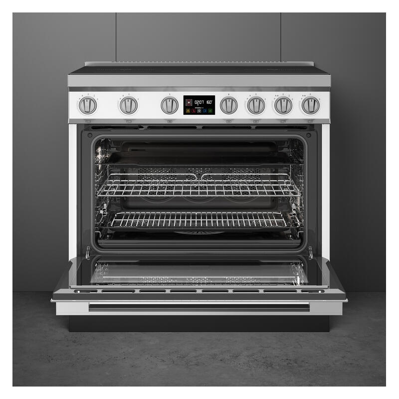 Smeg 90cm Portofino Induction Pyrolytic Freestanding Oven - White