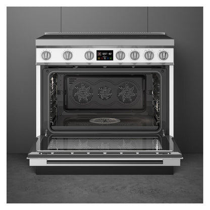 Smeg 90cm Portofino Induction Pyrolytic Freestanding Oven - White