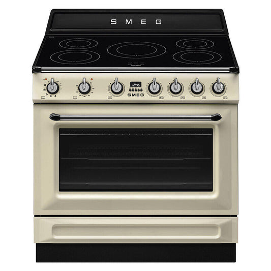 Smeg 90cm Victoria Induction Pyro Cooker - Panna/Cream