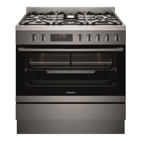 Westinghouse 90cm Freestanding Dual Fuel Cooker - Dark Stainless Steel